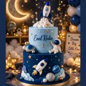 2 tier space rocket cake