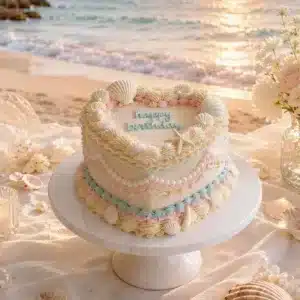 beach heart shell cake