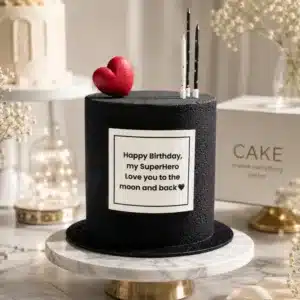 black superhero message birthday cake