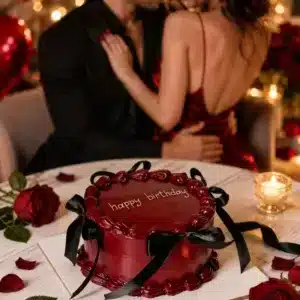 cherry red ribbon vintage cake