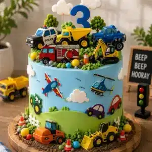 construction vehicles birthday cake