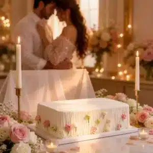 ivory draped wedding cake