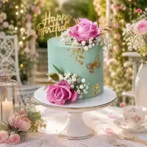 mint green rose birthday cake