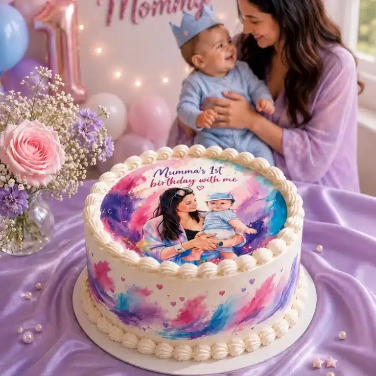 mum baby photo cake