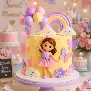 rainbow butterfly girl birthday cake
