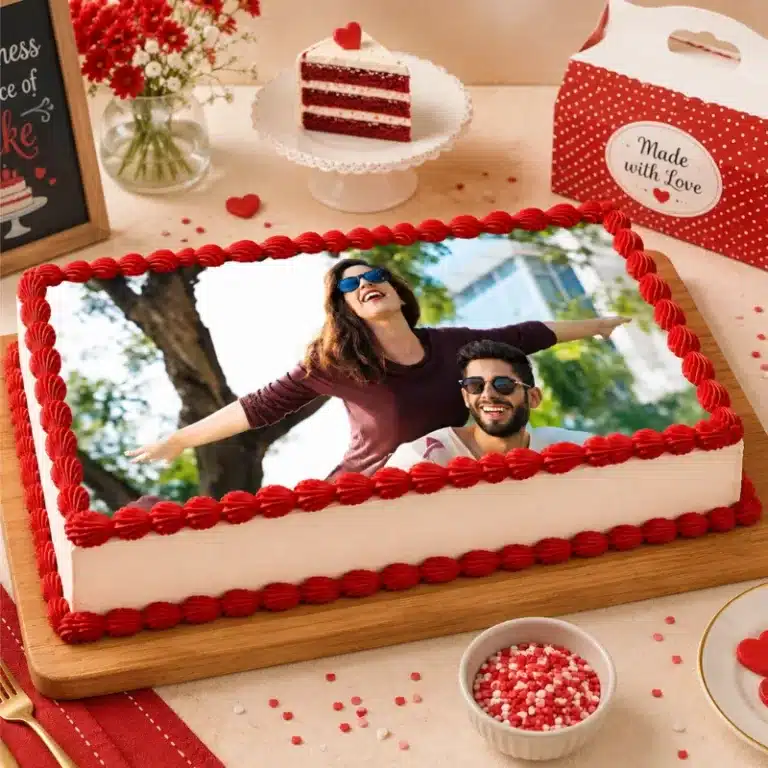 rectangle couple photo print cake