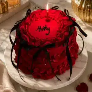 red vintage bow cake