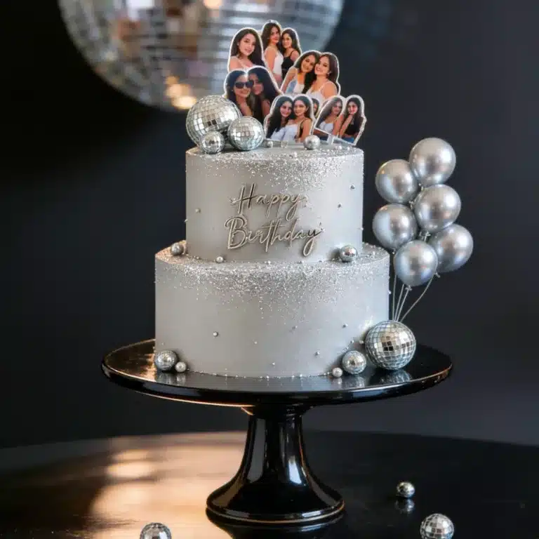 2 tier glitter discoballs photo cake