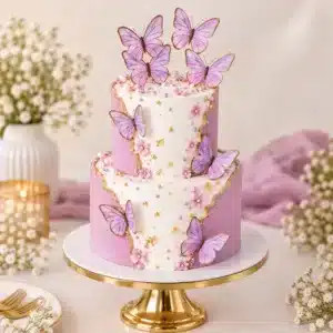 2 tier purple butterfly cake