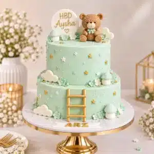 2 tier teddy ladder green cake