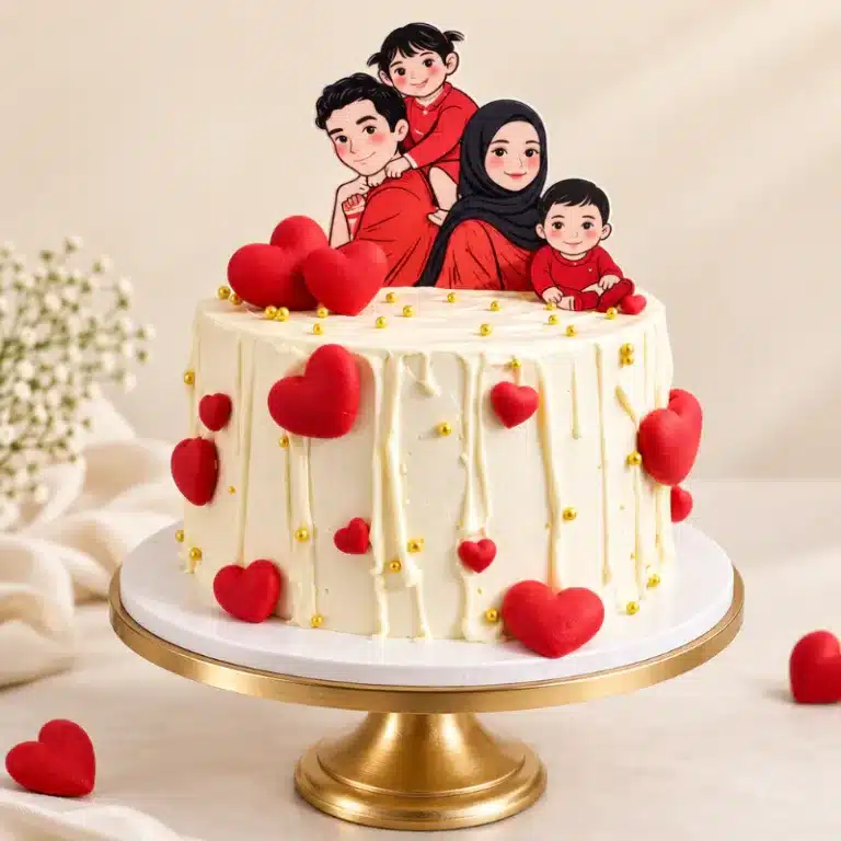 family hearts photo cake