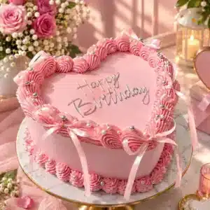 heart shape pink ribbon cake