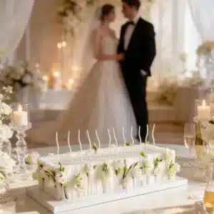 italian pleated flowers wedding cake