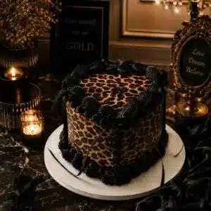leopard glam heart cake