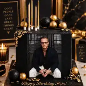 moody black gold photo cake