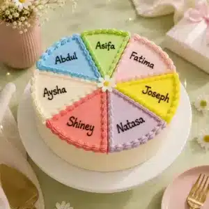 pastel rainbow multi name cake