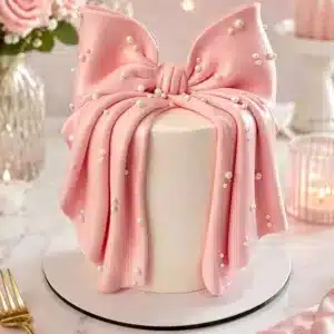 pink bow pearl birthday cake