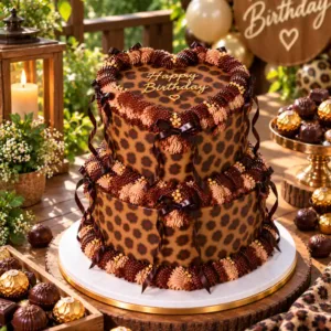 2 tier leopard print heart cake