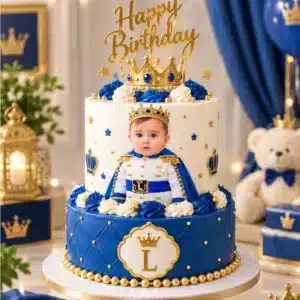2 tier royal prince baby photo cake