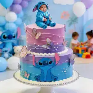 2 tier stitch cute baby photo cake