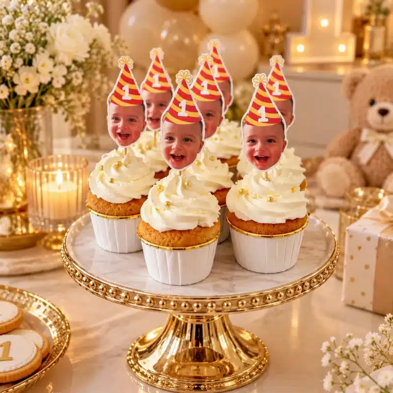 first birthday kid photo cupcakes first birthday kid photo cupcakes