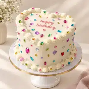 gemstone heart birthday cake