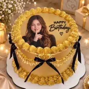 glitter gold vintage style lady photo cake
