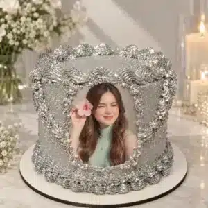 glitter silver girl photo cake