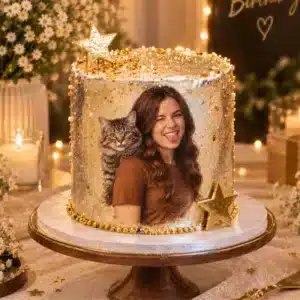 gold foil pet glitter photo cake