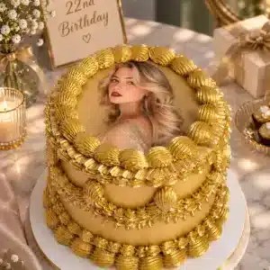 gold shell piping vintage photo cake