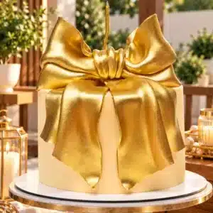 golden bow gift birthday cake
