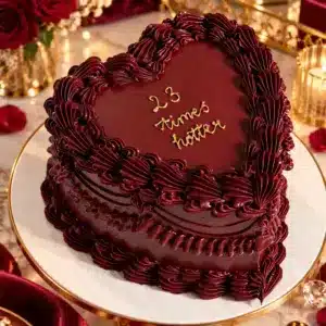 maroon velvet heart cake