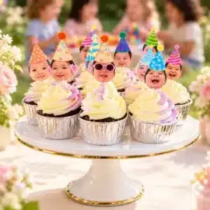 party hat kids photo cupcakes