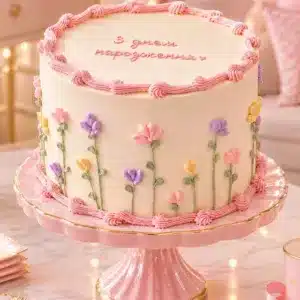 pastel flowers piping cake