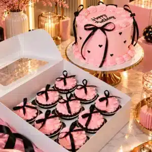 pink bow cake cupcakes combo