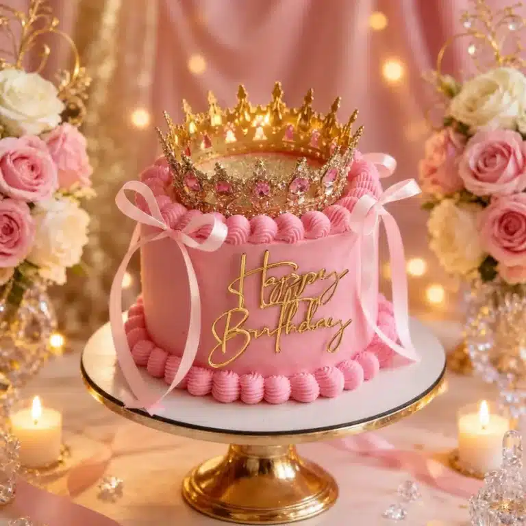 pink royal crown birthday cake