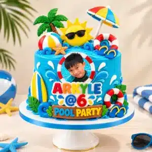 pool party birthday photo cake