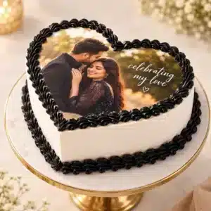 romantic heart shaped photo cake