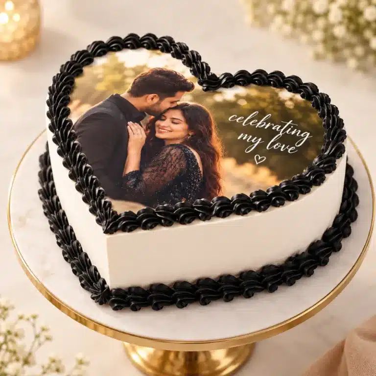 romantic heart shaped photo cake