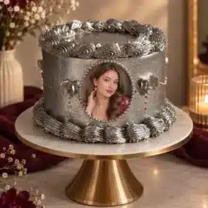silver glitter vintage photo cake