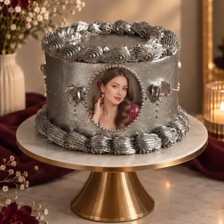 silver glitter vintage photo cake